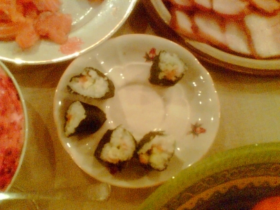 my first self-made sushi, however strange they look :)))))