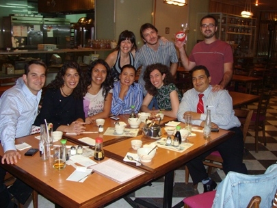 Carla�s friends gathered at a great sushi bar in town