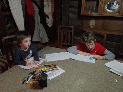 Preparing grandpa's birthday banner