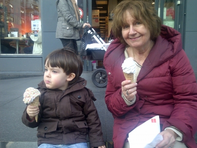 Liam and oma enjoying sun and icecream in Amsterdam